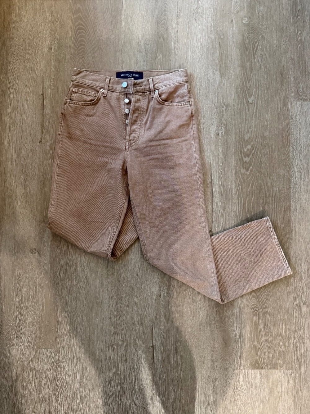 NWOT Veronica Beard Daniela Straight Leg Ankle High Rise Jeans in Tan Sierra, 26